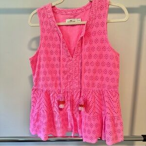 Vineyard Vines Woman's Pink Eyelet Top Tiered Coquette Girl Beach Feminine Sz XS